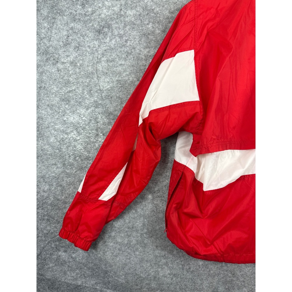 Vintage Asics Windbreaker Jacket Red White Colorblock Full Zip Men L Vented Back - Picture 9 of 13